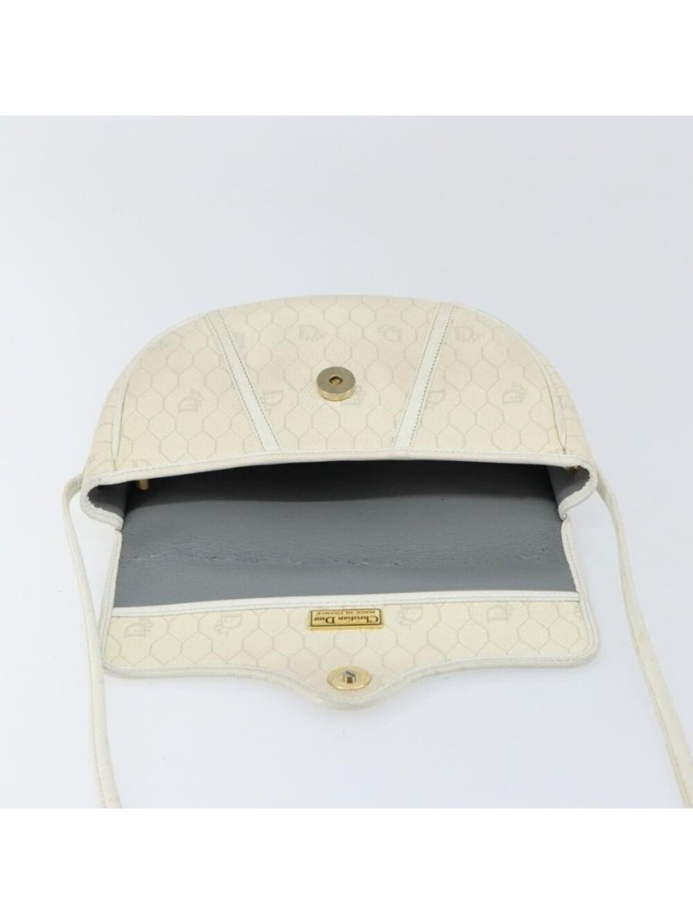 Authentic Christian Dior Honeycomb Canvas Chain Shoulder Bag PVC White Gold - Picture 7 of 16